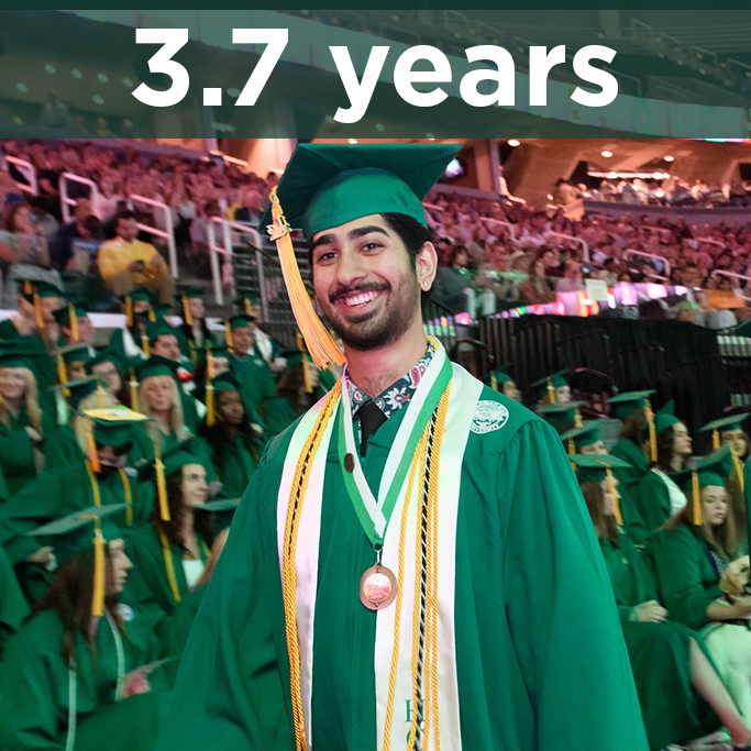 Student in graduation attire and honor cords at commencement ceremony